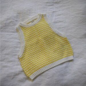 Yellow and White Knit Sleeveless Top